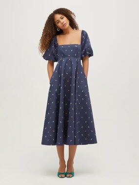 Hill House Home blue Matilda petit fleur in Navy Cotton Sateen dress size XXS